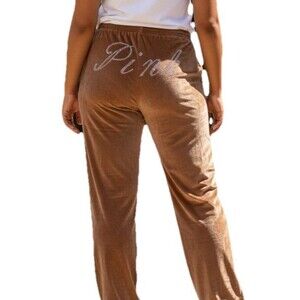 Victoria’s Secret PINK Velour Lounge Pants Large Rose Gold Rhinestone Logo Soft
